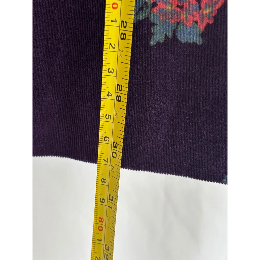 Vintage 90's Purple Floral‎ Corduroy Pleated Midi Skirt Sz 8 Cottagecore